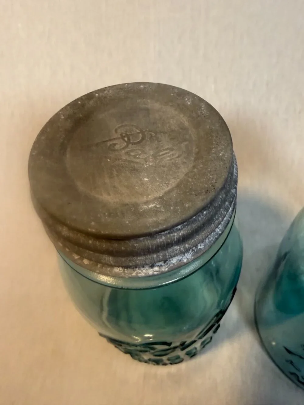Vintage Ball Perfect Mason Blue Jars Zinc Lids Milk Glass Inserts Set of 2